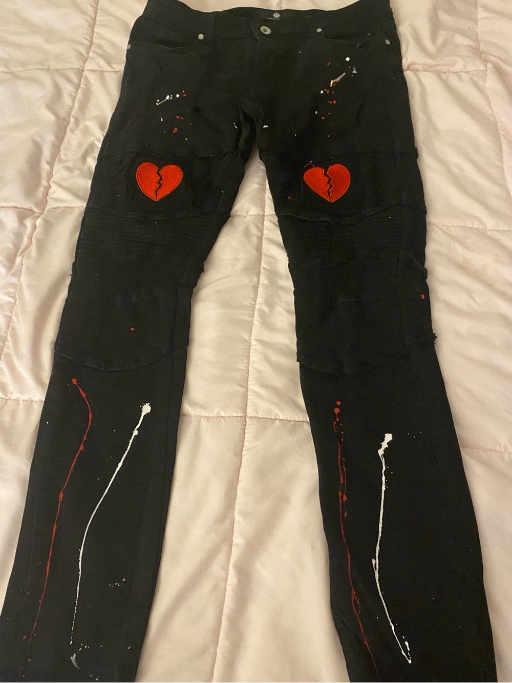 FOCUS Heartbreaker Broken Heart Distressed Splatter Denim - Rare Jet Black/Red